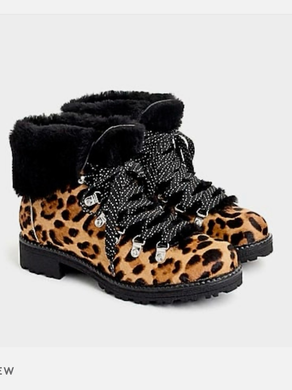 J. Crew Nordic Boots In Leopard Calf Fur Cuff Hiking Ankle Boots